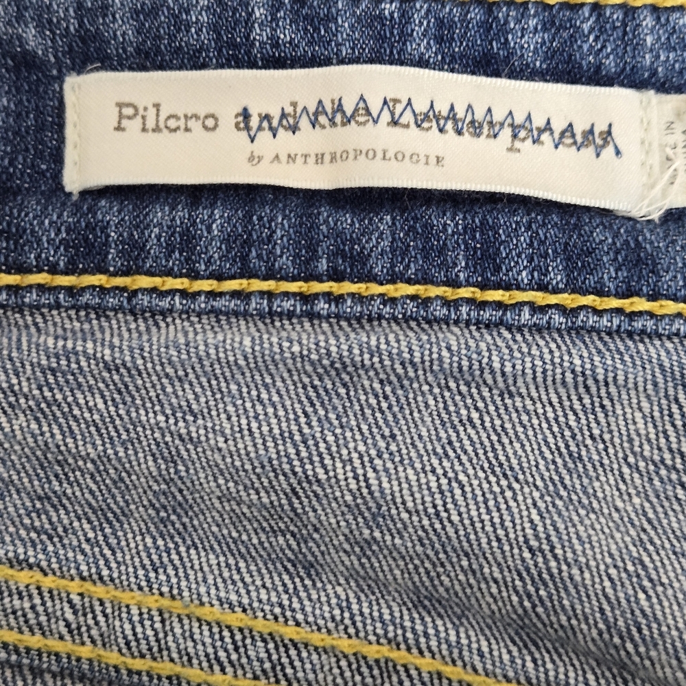 Pilcro Boyfriend Jean Short  Distressed Denim Ribbon Trim Anthropologie sz 26 - Picture 5 of 16